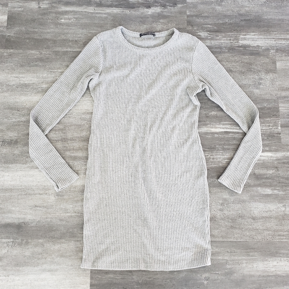 Grey Ribbed Brandy Melville Long Sleeve Mini